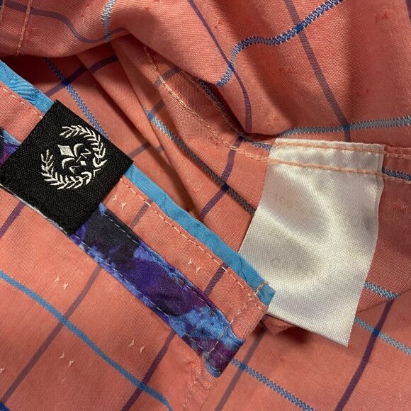 Au Noir Mens Long Sleeve Pink Plaid Button-Up Shirt size 6/2XL cotton pink blue - Picture 9 of 16